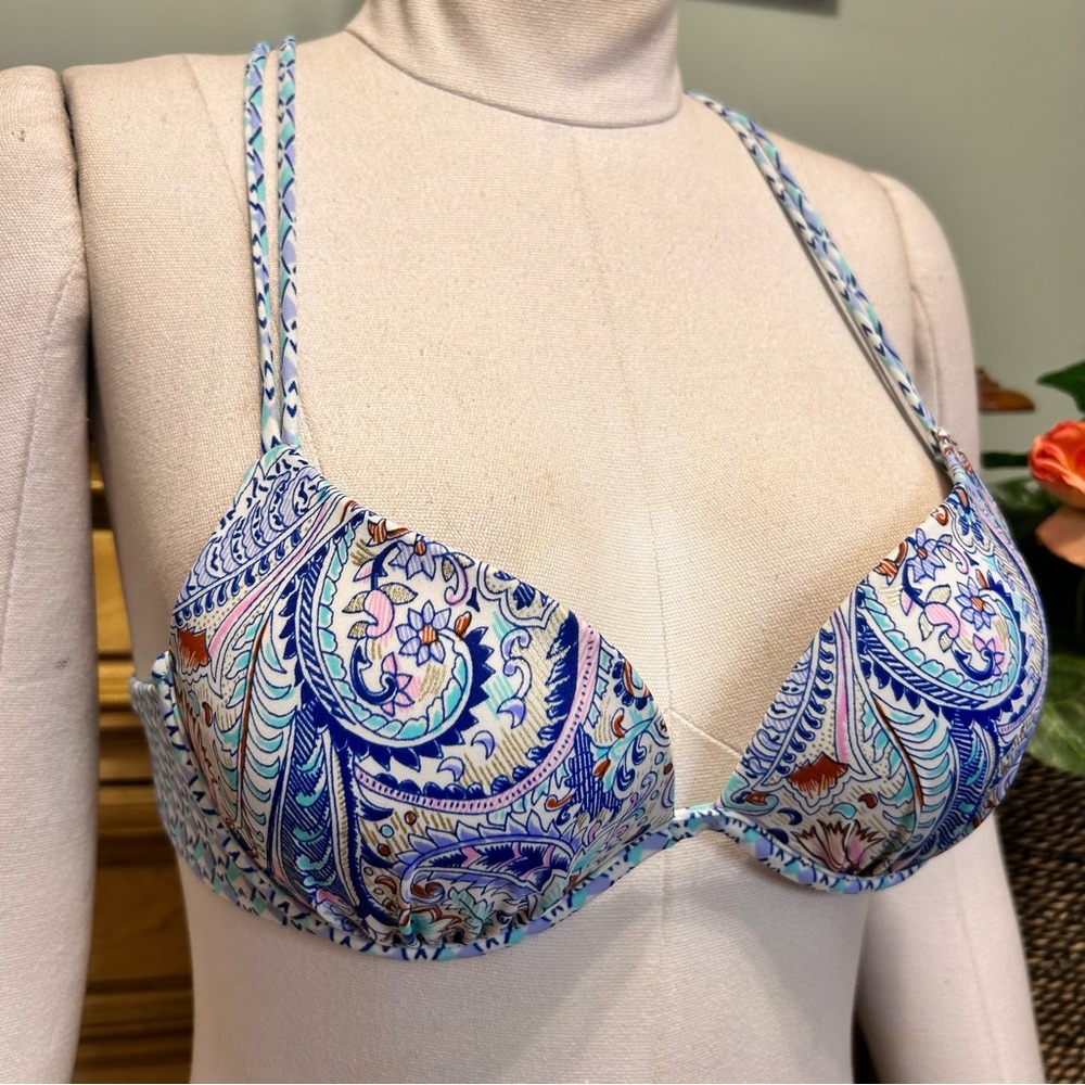 Victoria’s Secret Blue Floral The Gorgeous Cross Back Padded Push Up Bikini Top